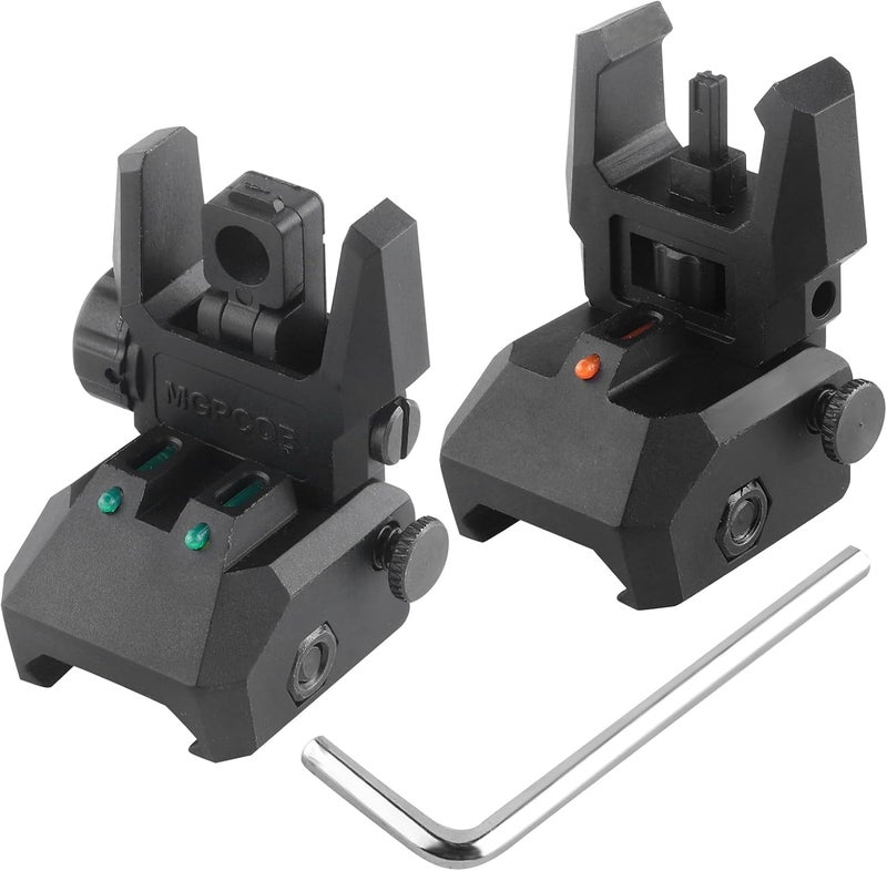 TPRCOL Flip Up Sight Front and Rear Flip Lightweight Sights,with Green Red Fiber Optics Dots, Mounted on Any Picatinny or Weaver Rail - Image 1